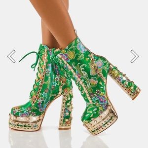 Rich regal green Platform Heel boots BLING